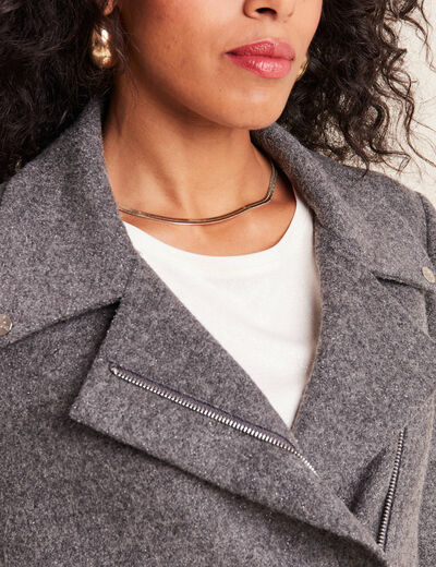 Manteau mi-long zippé gris clair femme