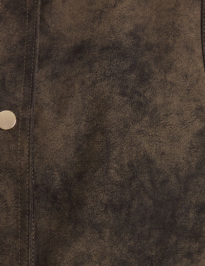 Veste sans manches aspect daim doubl&eacute;e vert kaki femme
