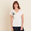 T-shirt col V manches courtes ecru femme