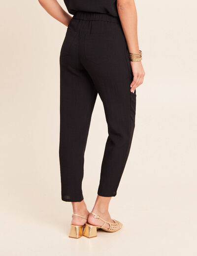 Pantalon mom 7/8&egrave;me en coton noir femme