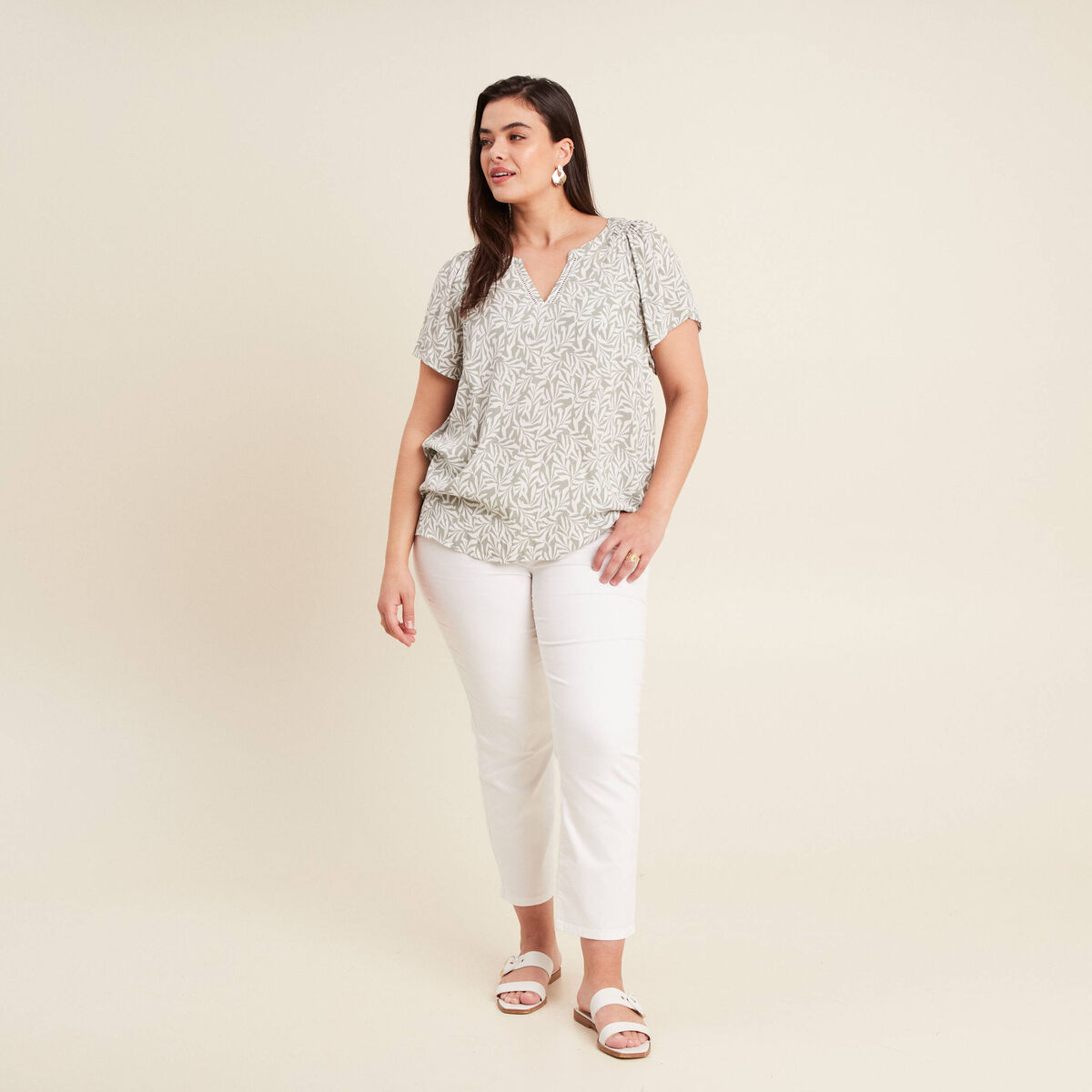 Blouse manches courtes vert kaki femme