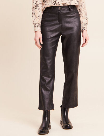 Pantalon similicuir droit 7/8&egrave;me noir femme