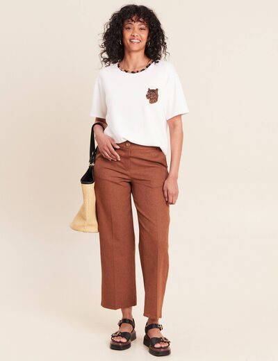 T-shirt col rond manches courtes ecru femme