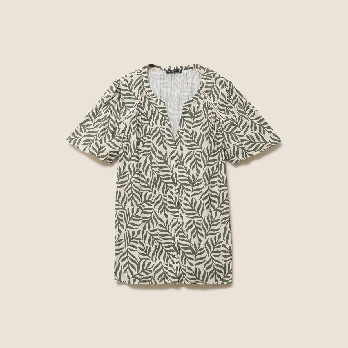 Blouse col v manches courtes fluide vert femme