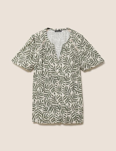 Blouse col v manches courtes fluide vert femme