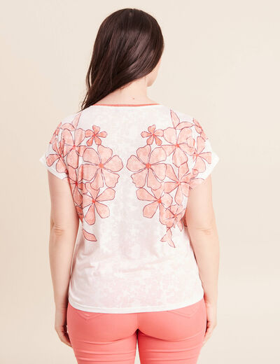 T-shirt col v manches courtes ecru femme