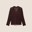 Polo manches 3/4 aspect dentelle marron fonc&eacute; femme