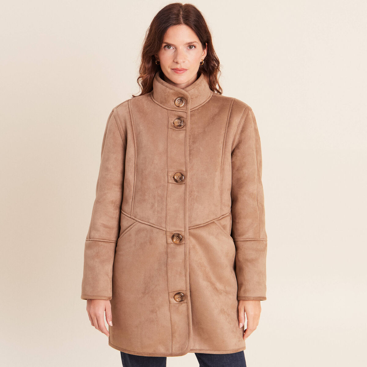 Manteau col montant sable femme