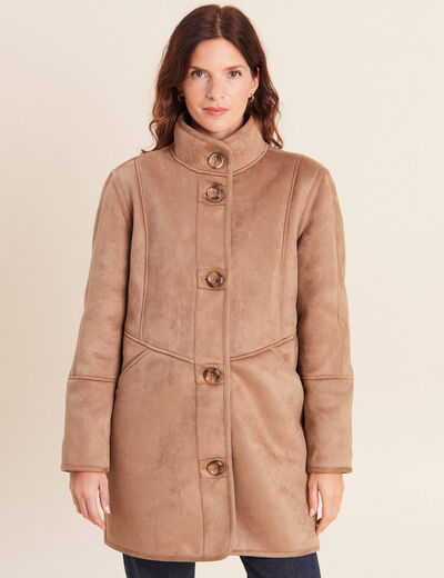 Manteau col montant sable femme