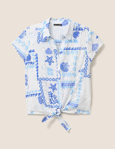Chemisier ajust&eacute; manches courtes brod&eacute; bleu femme