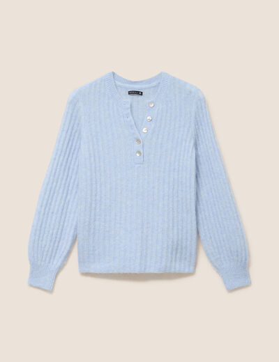 Pull col tunisien denim snow gris femme