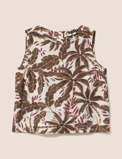 T-shirt sans manches col rond fluide marron femme