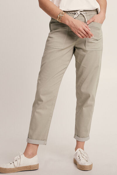Pantalon flou à coulisse vert clair femme