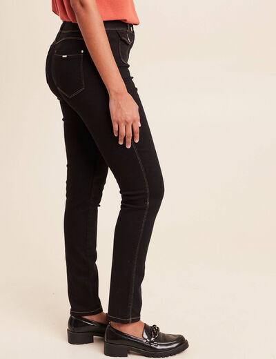 Jean ajust&eacute; taille haute longue noir femme