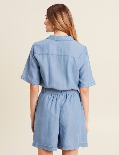 Combishort ceinturée denim double stone femme