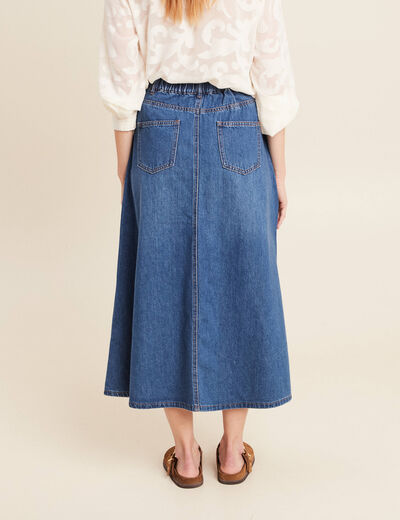 Jupe longue trapèze en jean denim stone femme