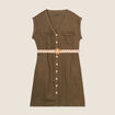 Robe évasée boutonnée vert olive femme