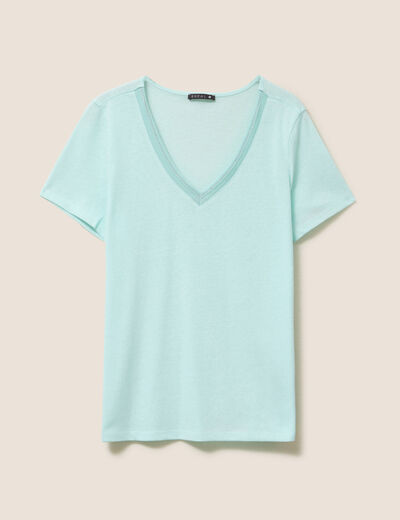 T-shirt manches courtes col en V bleu turquoise femme