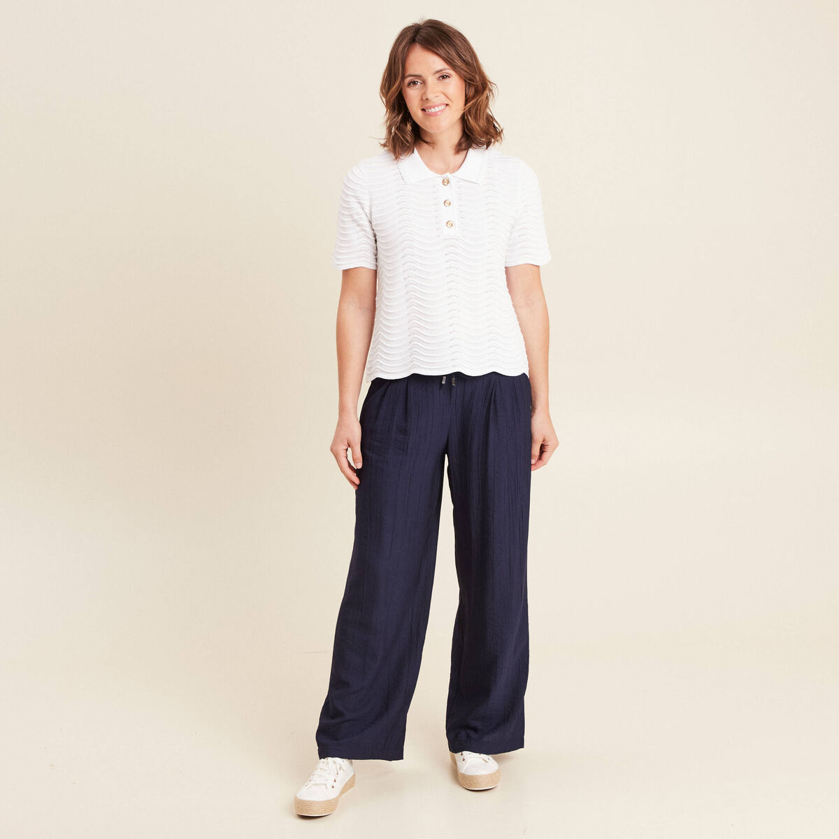 Pantalon taille haute bleu marine femme