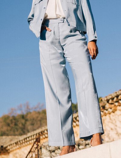 Pantalon flou irisé bleu clair femme