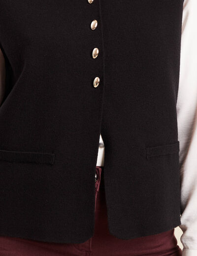 gilet droit court sans manches col rond noir femme