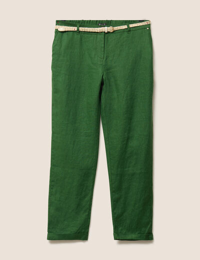 Pantalon flou ceinturé vert foncé femme