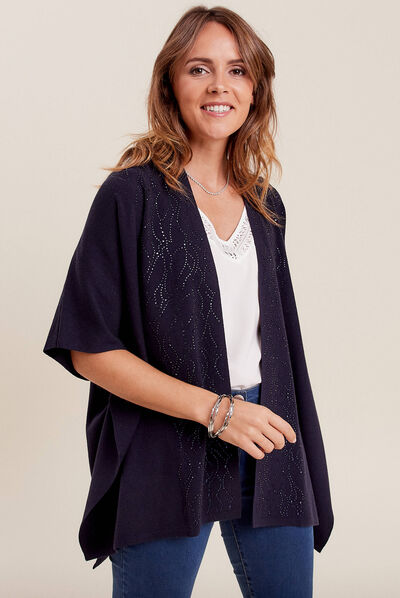 Poncho avec strass bleu foncé femme