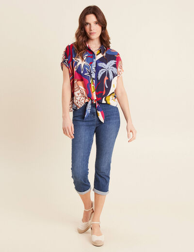 Chemise manches courtes nouée bleu femme