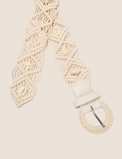 Ceinture tress&eacute;e avec coquillages ecru femme