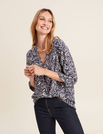 Blouse manches 3/4 bleu femme