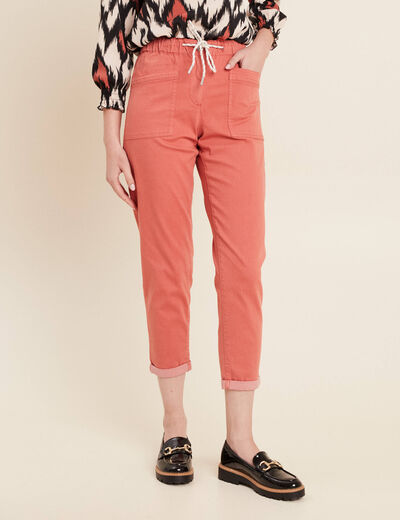 Pantalon coupe droite à coulisse vieux rose femme