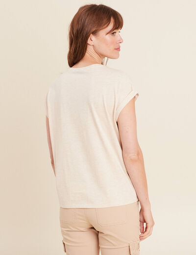 T-shirt manches courtes perles sable femme