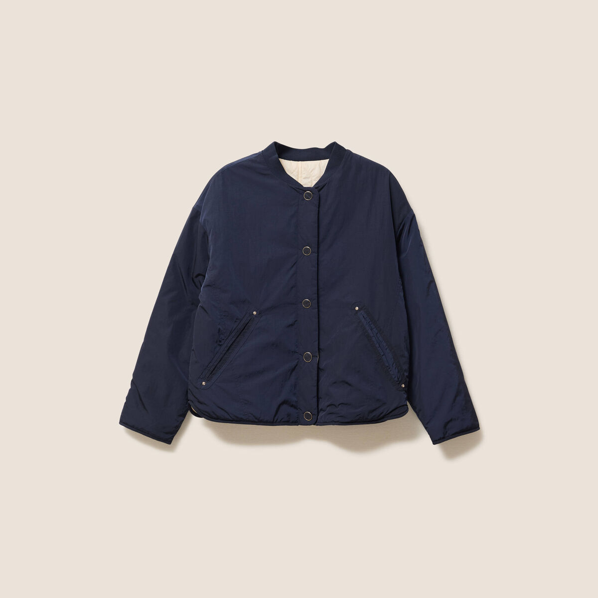 Doudoune r&eacute;versible droite et courte bleu fonc&eacute; femme