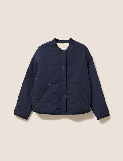 Doudoune r&eacute;versible droite et courte bleu fonc&eacute; femme