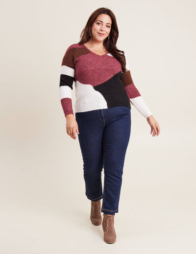 Pull manches longues multicolore femme