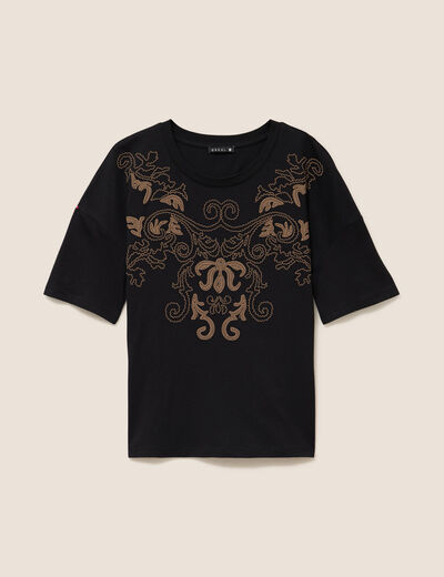 T-shirt col rond manches courtes noir femme