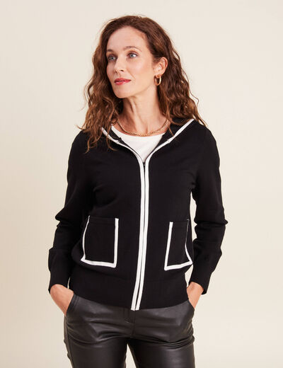 Gilet manches longues capuche noir femme