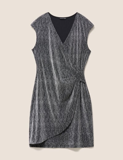 Robe ajust&eacute;e courte col v sans manches gris argent femme