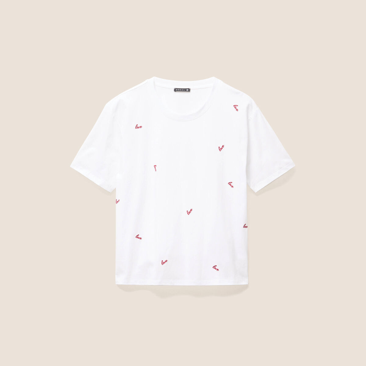 T-shirt droit brod&eacute; manches courtes ecru femme