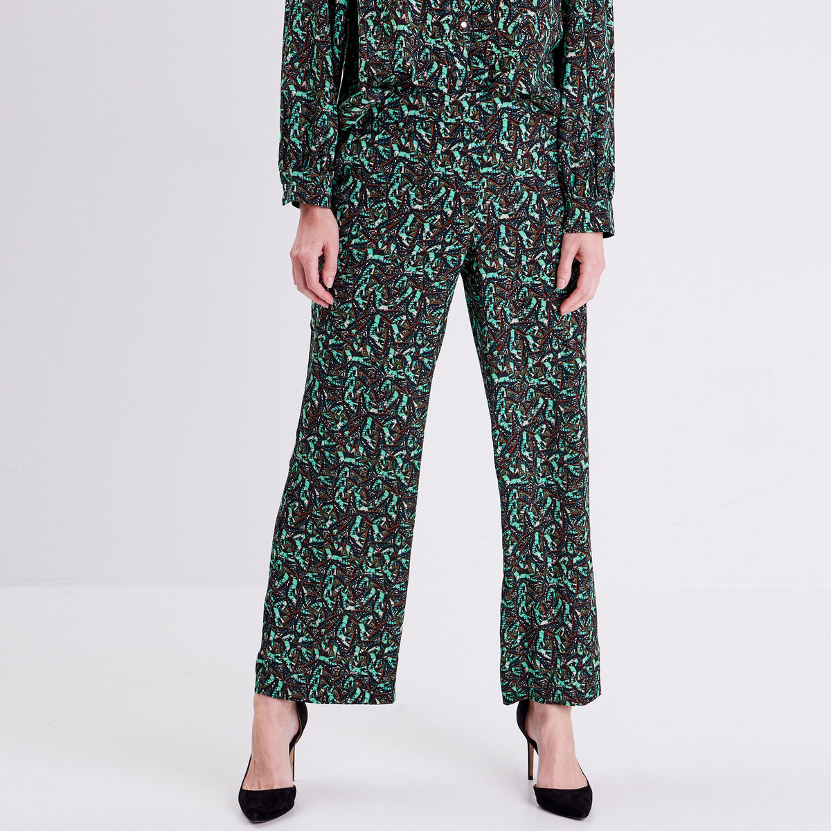 Pantalon flou vert pastel femme