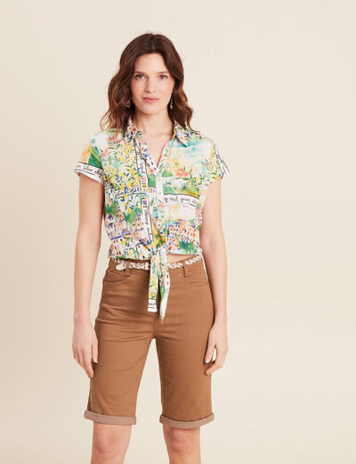 Chemise manches courtes nouée multicolore femme