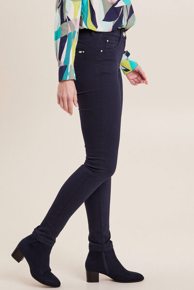 Pantalon léger taille haute long bleu marine femme