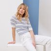 Pull col rond manches courtes bleu femme