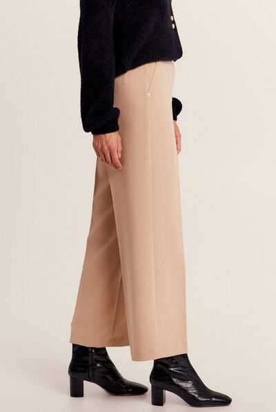 Pantalon large fluide à pinces sable femme