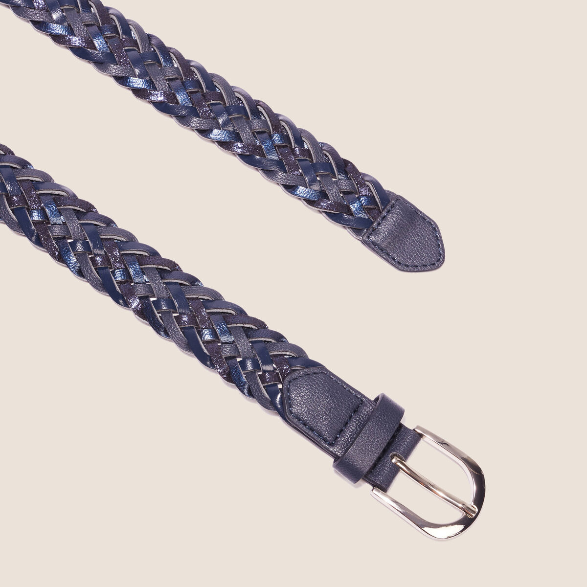 Ceinture tressée irisée bleu marine femme
