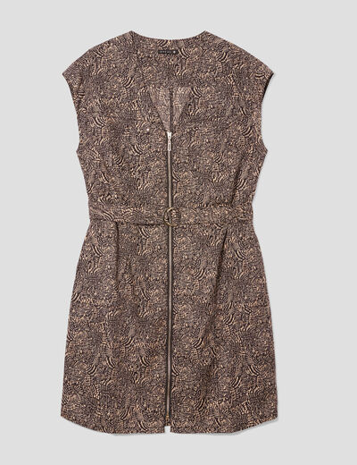 Robe droite zippée ceinturée noir femme