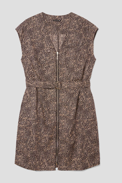 Robe droite zippée ceinturée noir femme
