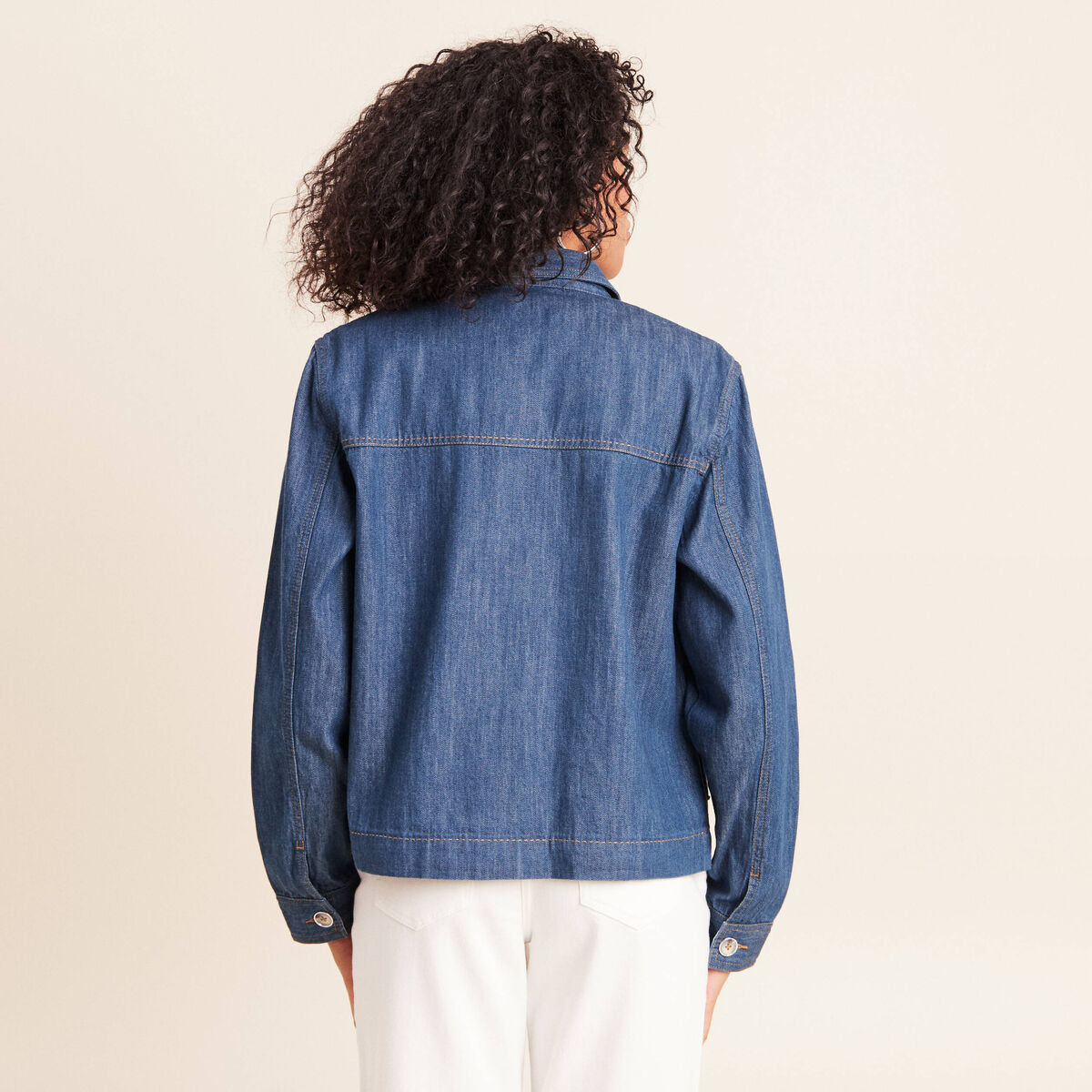 Veste courte droite manches longues denim stone femme