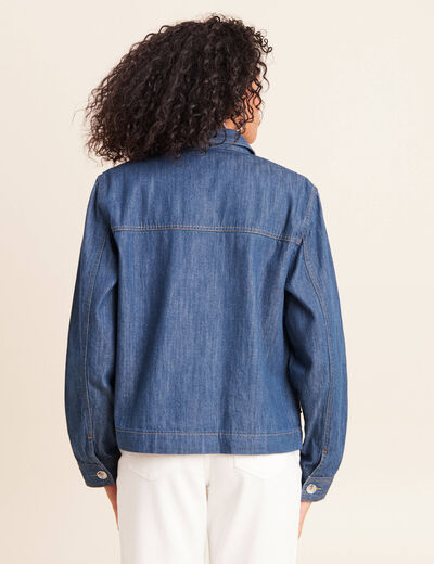 Veste courte droite manches longues denim stone femme