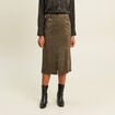 Jupe longue droite su&eacute;dine vert kaki femme